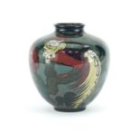 Decoro art pottery vase, hand painted with two stylised peacocks and flowers, 22cm high :For Further