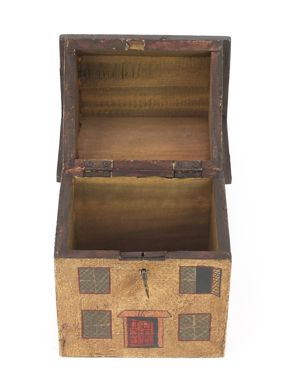 Hand painted carved wooden Georgian house design box with hinged lid, 22.5cm high :For Further - Image 2 of 4