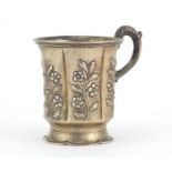 Victorian silver Christening cup embossed with flowers, by John Evans II, London 1840, 8.5cm high,