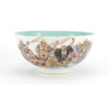Good Chinese porcelain bowl, finely hand painted with eighteen Lohan and calligraphy, six figure