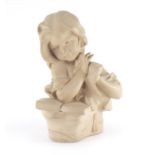 Art Nouveau style Austin Prod bust of a young female reading a book, impressed marks to the reverse,