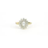 9ct gold blue stone and diamond cluster ring, size T, 2.5g :For Further Condition Reports Please