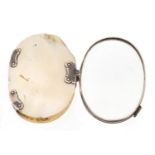 Victorian silver mounted mother of pearl folding magnifying glass, 7cm wide :For Further Condition