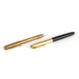 Swan 9ct gold fountain pen and a Parker 51 fountain pen, one with 14ct gold nib :For Further