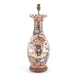Large Chinese porcelain vase lamp base, hand painted with flowers, overall 60cm high :For Further