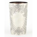 Victorian aesthetic silver beaker engraved with leaves, by Charles Boyton London 1893, 10.5cm