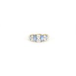 14ct gold blue and clear stone ring, size M, 2.8g :For Further Condition Reports Please Visit Our