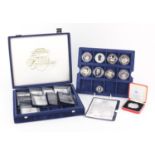 Ten silver proof commemorative coins including Diana Princess of Wales dollar and Golden Wedding