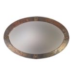 Arts & Crafts oval beaten copper wall mirror with bevelled plate, 87.5cm x 57.5cm :For Further