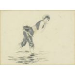 Charles Tronsens 'Fritz' - Female in a bathing costume, late 19th century pencil sketch, details
