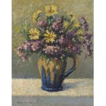Manner of Henri Martin - Still life flowers in a jug, oil on board, mounted and framed, 40cm x