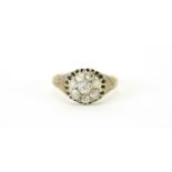 18ct gold diamond eight stone diamond cluster ring, J Y & S makers mark, size U, 7.1g :For Further