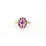 9ct gold ruby and diamond cluster ring, size T, 2.5g :For Further Condition Reports Please Visit Our