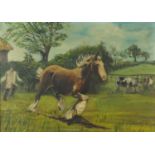 Alexander Milligan Galt - Shire horses let loose, oil on board, framed, 44cm x 31cm :For Further