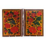 19th century Persian lacquered book binding, hand painted with flowers, each 29cm x 20.5cm :For