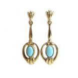Pair of 9ct gold turquoise drop earrings, 2.8cm in length, 2.8g :For Further Condition Reports
