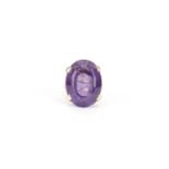 9ct gold amethyst solitaire ring, size J, 7.7g :For Further Condition Reports Please Visit Our