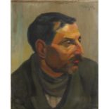 After Moses Soyer - Head and shoulders portrait of a man, oil on canvas, unframed, 40.5cm x 33cm :
