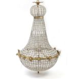 Large ornate gilt brass and glass chandelier, 110cm high : For Further Condition Reports or to Bid