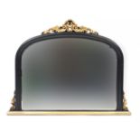 Italian style black and gold painted over mantel mirror, 90cm H x 118cm W : For Further Condition