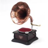 Retro Victrola gramophone with copper horn : For Further Condition Reports or to Bid Live please