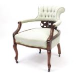 Mahogany framed bedroom chair with button back upholstery, 80cm high : For Further Condition Reports