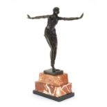Large patinated bronze figure of an Art Deco dancer after D H Chiparus, raised on a stepped marble