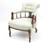 Mahogany framed bedroom chair with button back upholstery, 75cm high : For Further Condition Reports