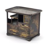 Good Japanese Meiji period black lacquered table cabinet with silver fittings, fitted with an