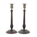 Pair of 19th century turned wood candlesticks with reeded columns, 36cm high :For Further