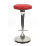 Contemporary chrome bar stool with cushioned red leather seat and ball and claw support, 77cm
