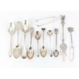 Georgian and later silver flatware including a pair of Irish spoons, sugar tongs and teaspoons,