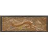 Arts & Crafts Keswick school copper panel embossed with a dragon, framed, 90cm x 28.5cm :For Further