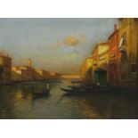Manner of Antoine Bouvard - Venetian canal with gondola's, oil on board, framed, 60cm x 44cm :For