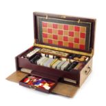 Victorian elm travel games companion including a Jaques type Staunton boxwood and ebony chess set,