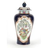 Samson porcelain vase and cover hand painted with panels of birds amongst flowers, 24cm high :For