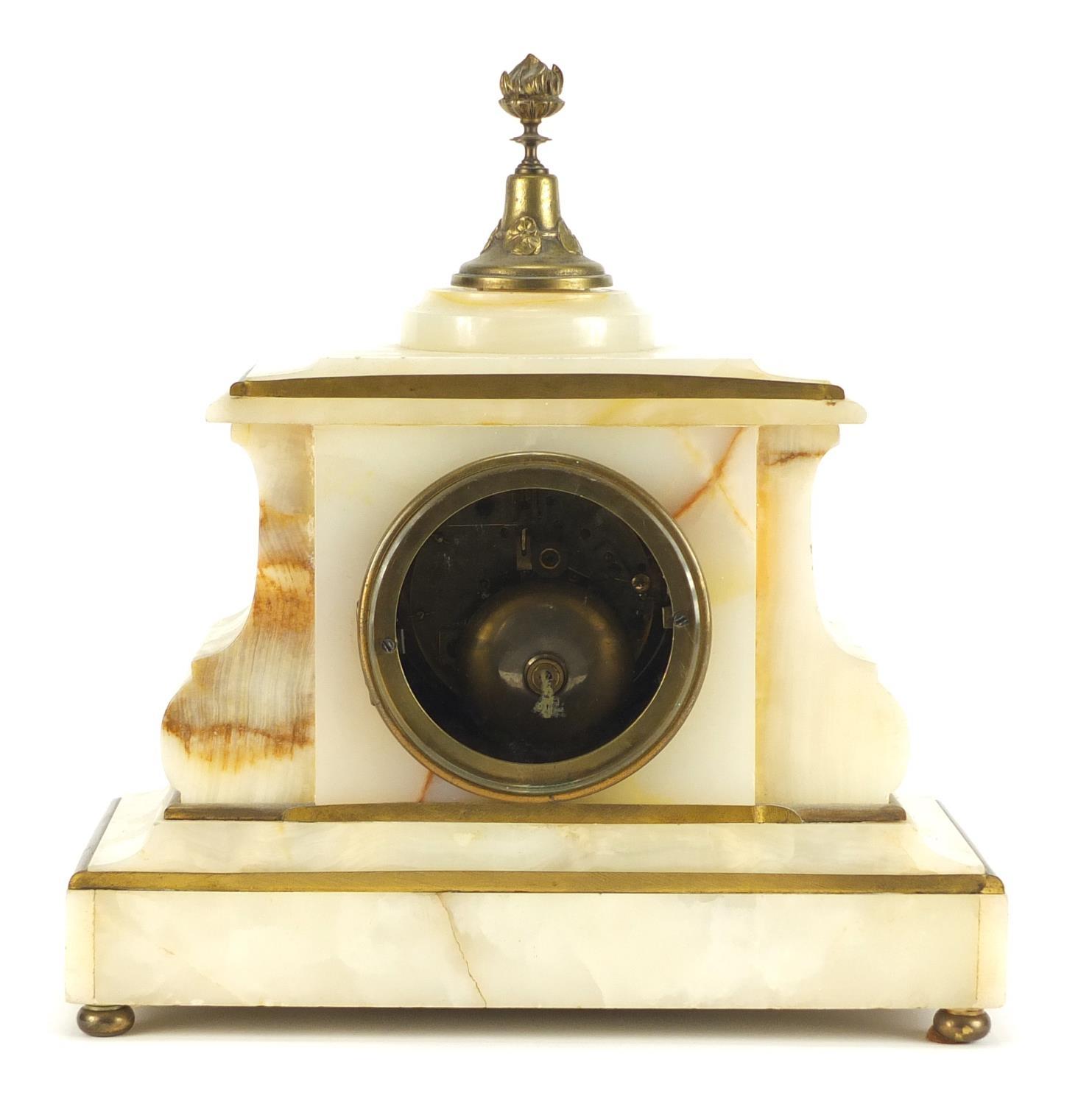 French Bordier onyx striking mantel clock with brass mounts, the dial with Roman numerals marked - Image 5 of 7