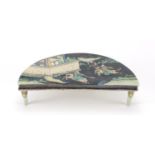 Good Chinese porcelain half moon stand, hand painted in the famille verte palette with warriors on