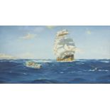 Manner of Thomas Jacques Somerscales - Marine scene with sailing boat and figures, oil, inscribed