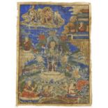 Tibetan thangka hand painted with deities, unframed, 61cm 45cm :For Further Condition Reports Please