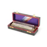 Hohner Chromonica harmonica with case, 15.5cm wide :For Further Condition Reports Please Visit Our