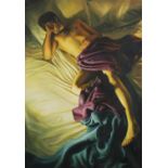 Tina Spratt - Sleeping nude male, oil on canvas, unframed, 66.5cm x 46cm :For Further Condition