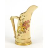 Royal Worcester blush ivory ewer with naturalistic handle decorated with flowers, numbered 1116,