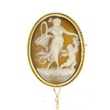 Victorian unmarked gold cameo brooch depicting a maiden with putti, 3.2cm in length, 5.2g :For