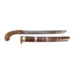 Rhinoceros horn handled knife with steel blade and scabbard, overall 49cm in length :For Further