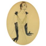 Yvette Guilbert - Toulouse Lautrec, 1930's oval lithograph, mounted and framed, 22cm x 17cm :For