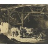 George Soper - In the barn, pencil signed etching, limited edition 15/50, 35cm x 30.5cm :For Further