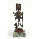 Modernist patinated bronze figure after Picasso raised on a rectangular marble base, 41.5cm high :
