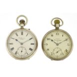 Two gentleman's silver open face pocket watches comprising J W Benson Bank watch and Record