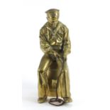 Early 20th century Naval interest brass figure of a sailor from the HMS Indefatigably, 41cm high :